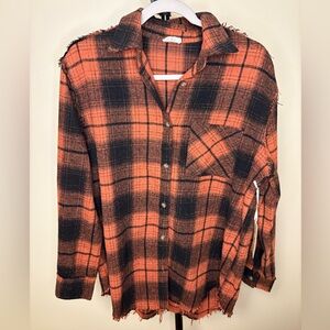 LA MIEL Orange and Black Plaid Shirt